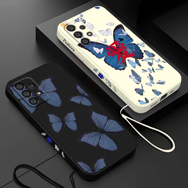 Silicone Liquid Case - Blauwe vlinder mode hoesje voor Samsung