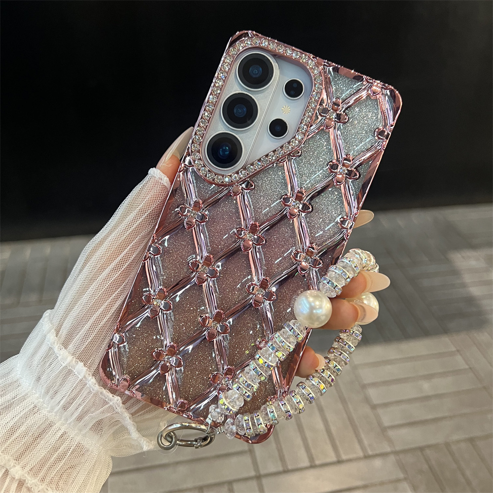 Glitter Shockproof Case - Luxe geplateerde bloem glitter strass armband