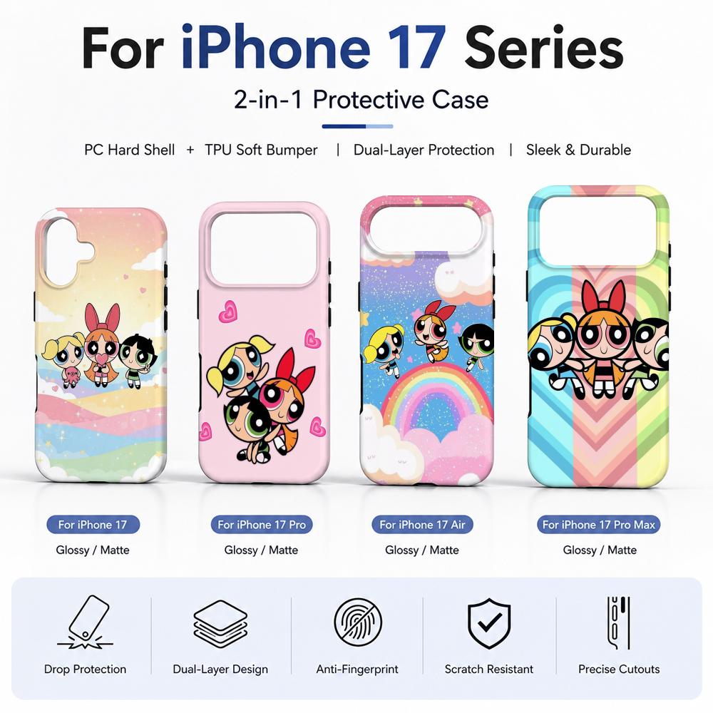 Phone Cases Girly - Anime P-Powerpuff Girls Telefoonhoesje Filmmateriaal 2-in-1
