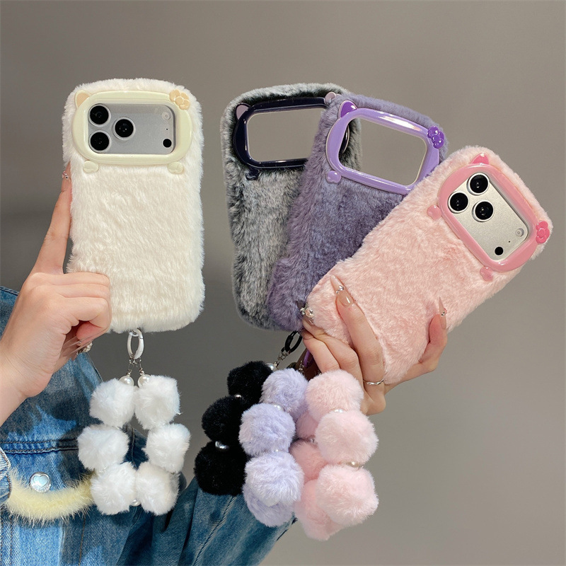 Phone Cases Iphone 16 Pro Max - Luxe effenkleurige pluche telefoonhoes voor iPhone