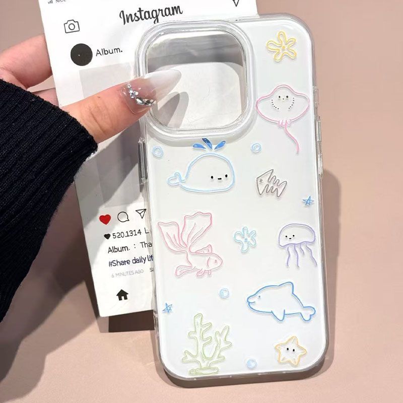 Phone Cases Drop Proof - Lijntekeningen Van Kleine Zeebodem Dieren Telefoon