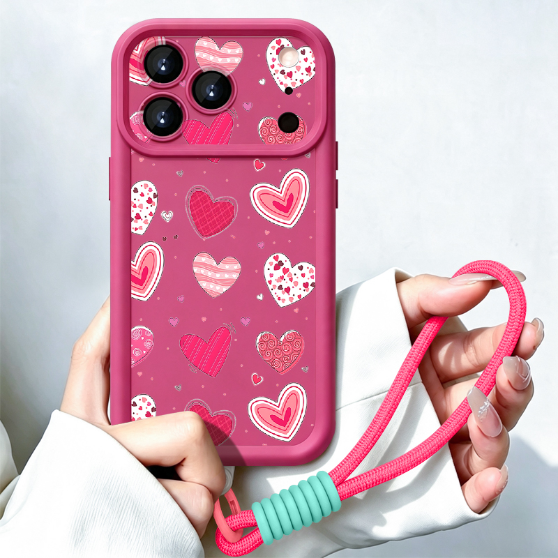 Phone Cases With Straps - Liefdeshartjespatroon met riemhoesje voor iPhone 17