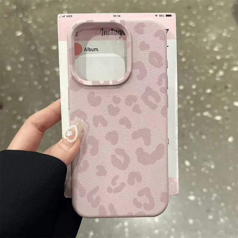 Phone Cases Leopard Print - Roze Luipaard Print Lichee Patroon Siliconen