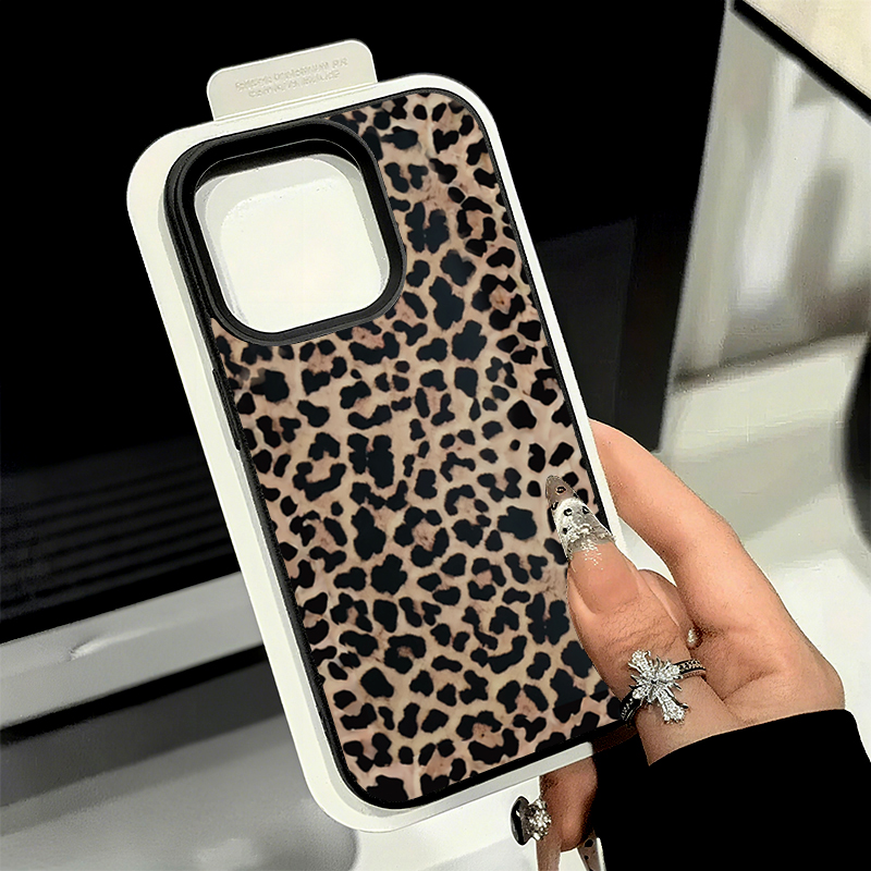 Phone Cases Leopard Print - Stootvaste zwarte luipaard-lychee-textuur zachte telefoonhoes voor