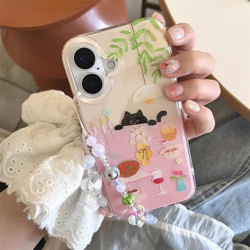 Phone Cases Girly - Schattig meisje eettafel kleine zwarte kat