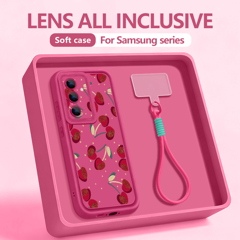 Phone Cases With Straps - Klein kersenpatroon lanyard telefoonhoesje voor Samsung