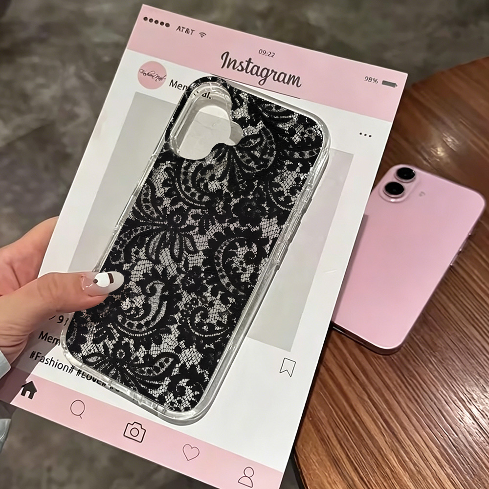 Glitter Shockproof Case - Kant Bloemen INS Transparante Telefoonhoesje voor