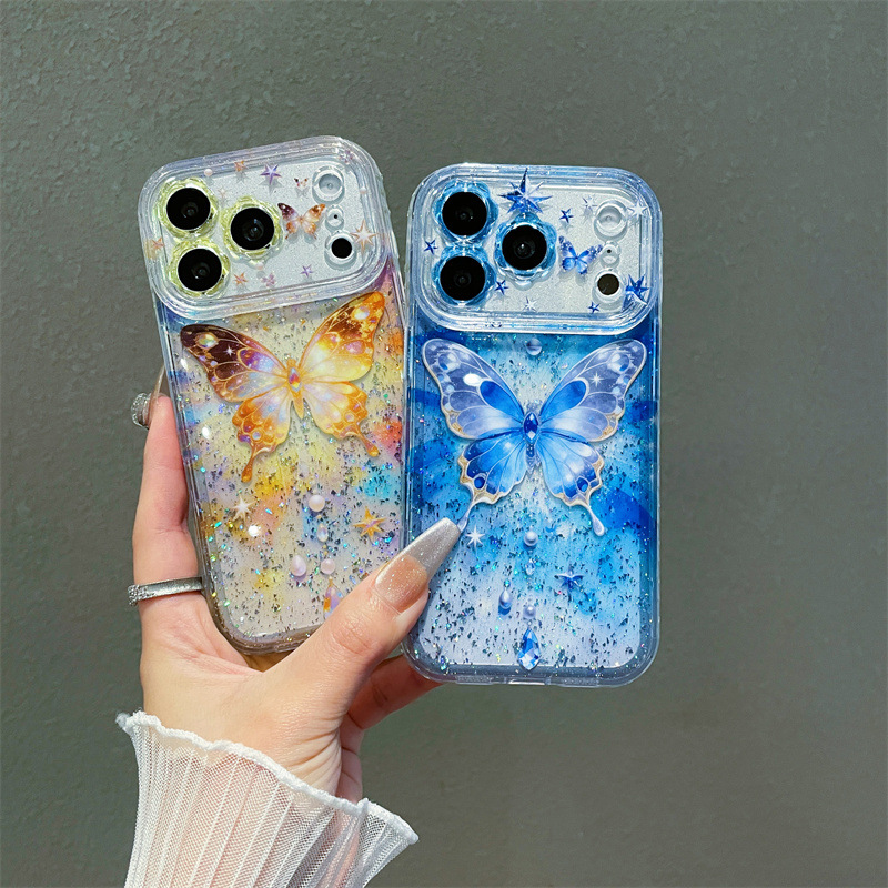Glitter Shockproof Case - Luxe Kleurrijke Pailletten Vlinderpatroon Glitter Telefoonhoesje